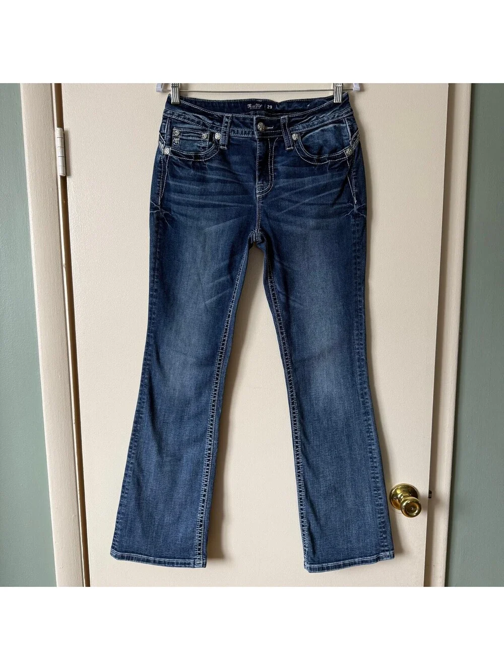 Miss Me Jeans Size 29 Bootcut Y2K Embellished Cross Pocket Bling Western 30/31